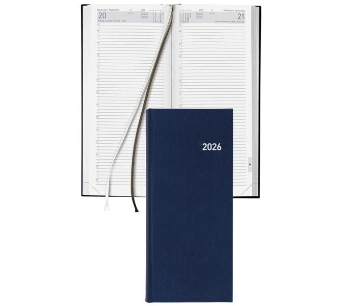 Biella Le Jour Agenda – 1 Tag pro Seite, gebunden, 13,5 × 31,5 cm, 2026, 1/4-Stunden-Takt, Dunkelblau, FSC