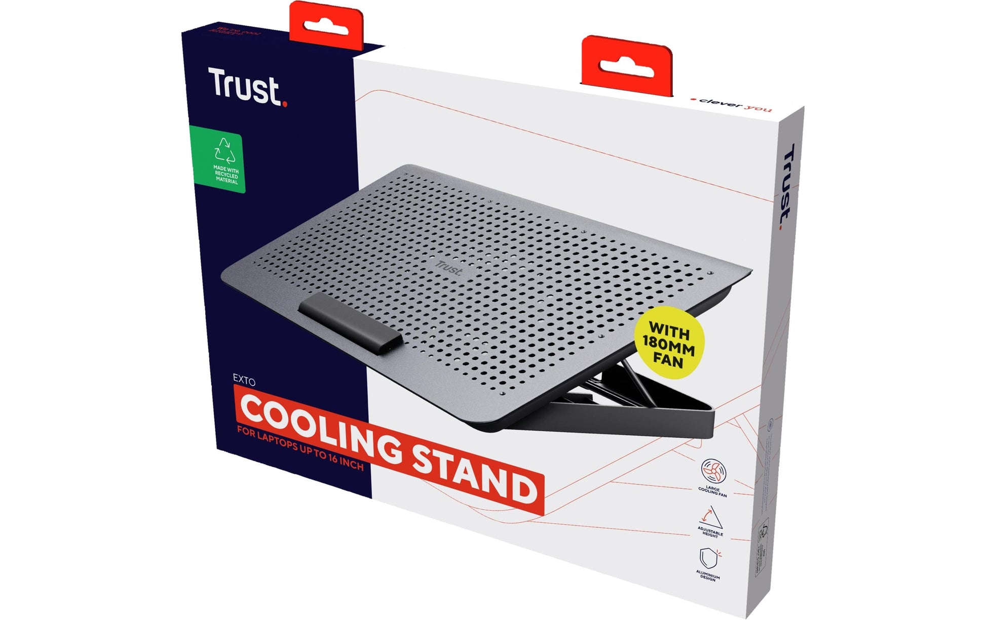 Trust Laptop-Ständer – für Notebooks bis 16" – höhenverstellbar, 1 Lüfter (180 mm, 35 dB) – Grau