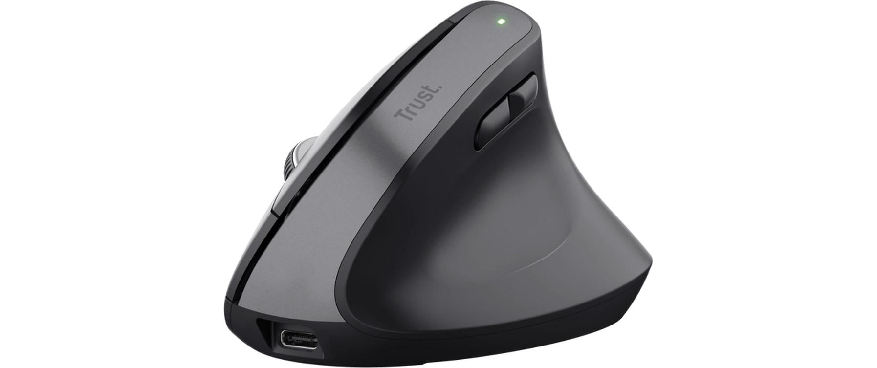 Trust Bayo+ Ergonomische Maus – kabellos, Bluetooth + 2,4 GHz (USB-A), 2'400 dpi, 6 Tasten, für Rechtshänder