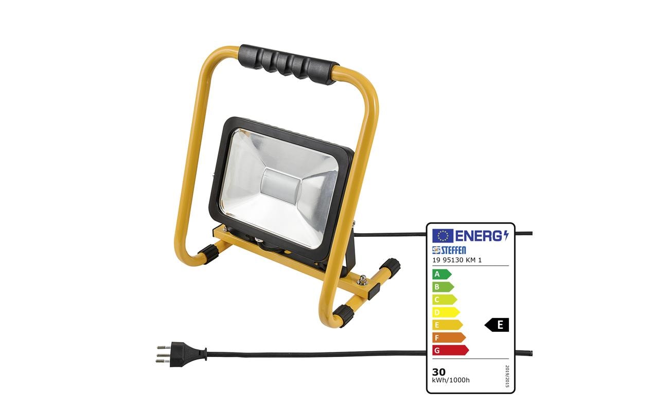 Steffen Arbeitsstrahler Worklight – 2'400 lm, 30 W – 6500 K – IP65 – Netzbetrieb – Gelb, Aluminium