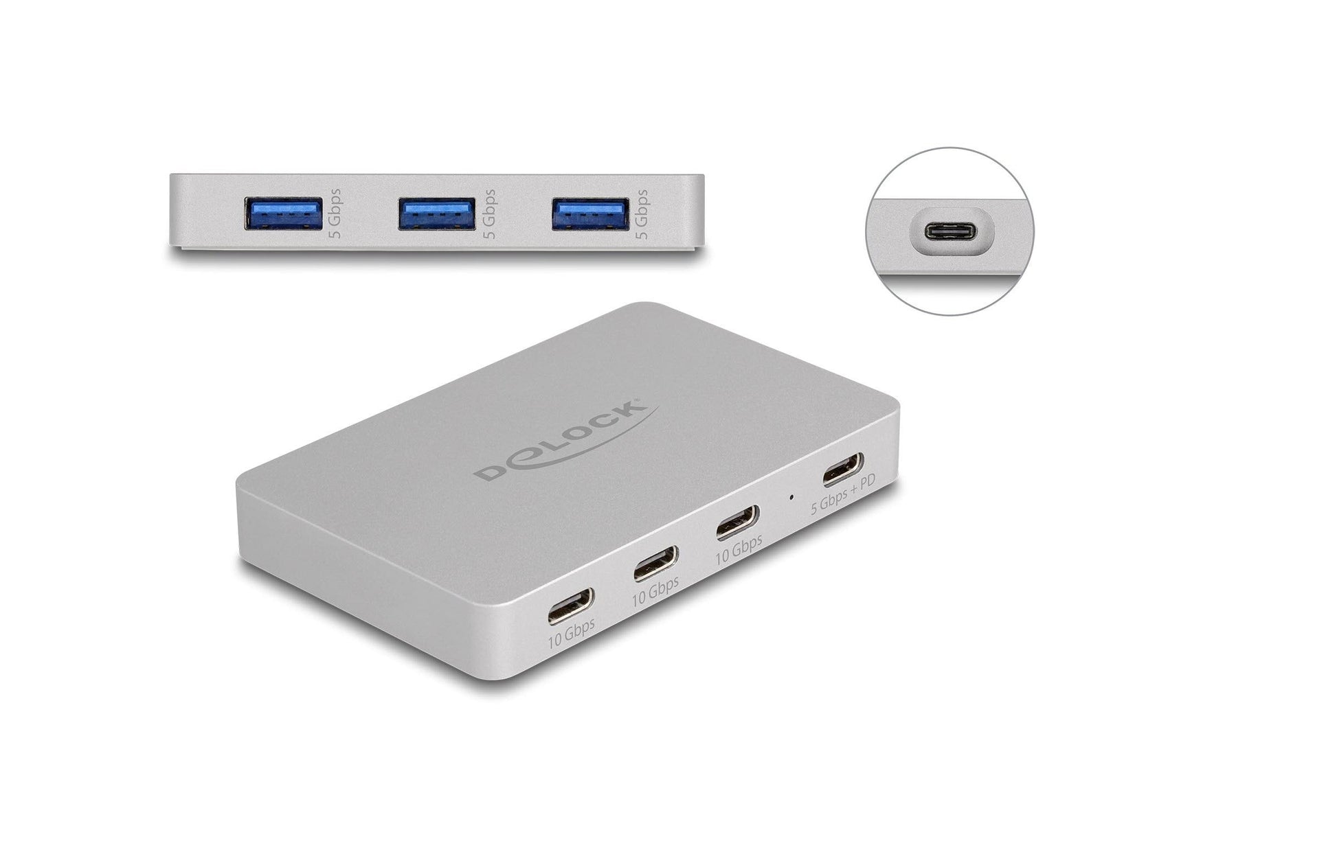 DeLOCK USB-Hub – USB-C, 3× USB-A, 4× USB-C, 82 W PD, für Windows/Mac/Linux