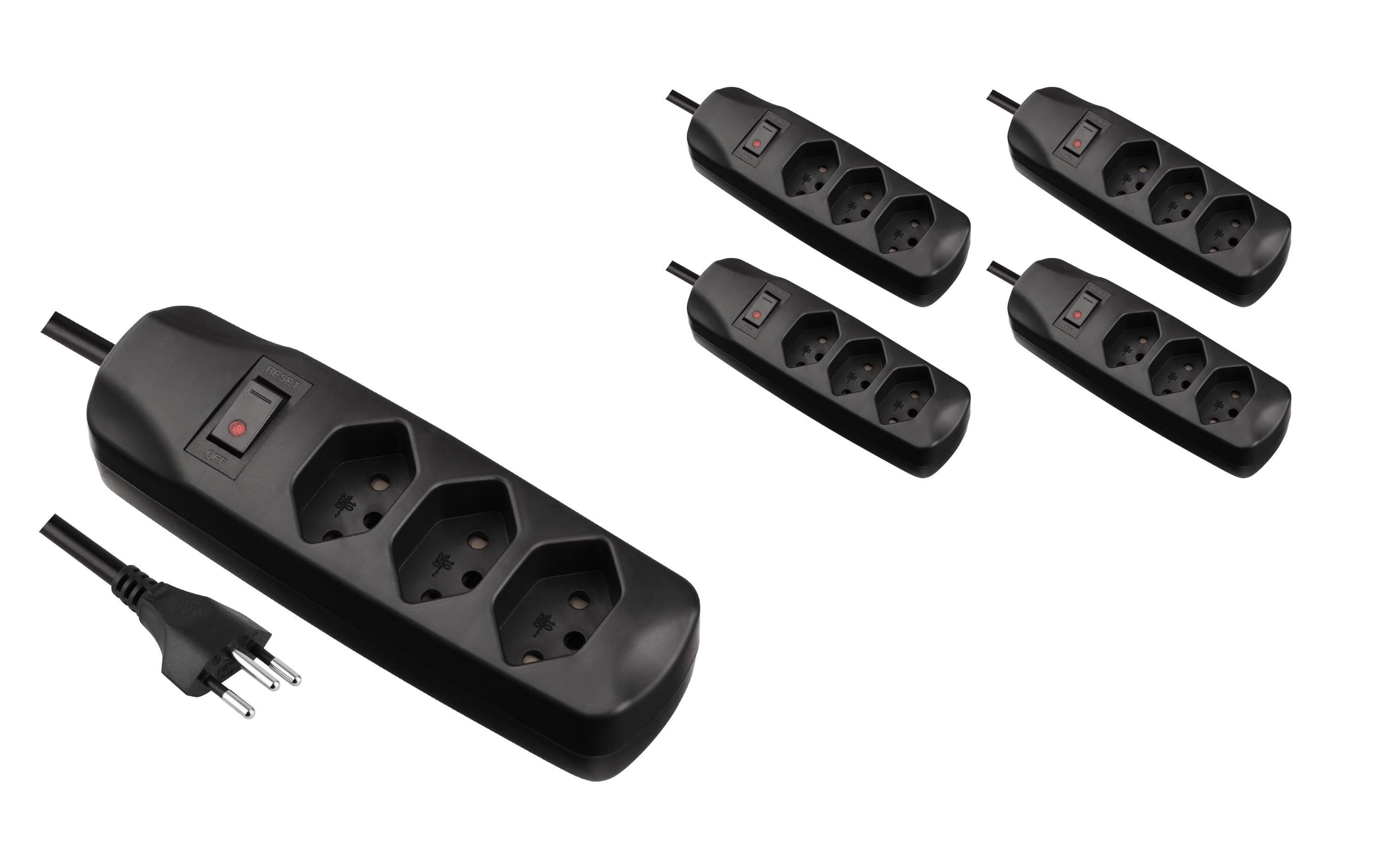 FURBER.power Steckdosenleiste – 3× T13, 1,5 m, mit Schalter, Kinderschutz, schwarz