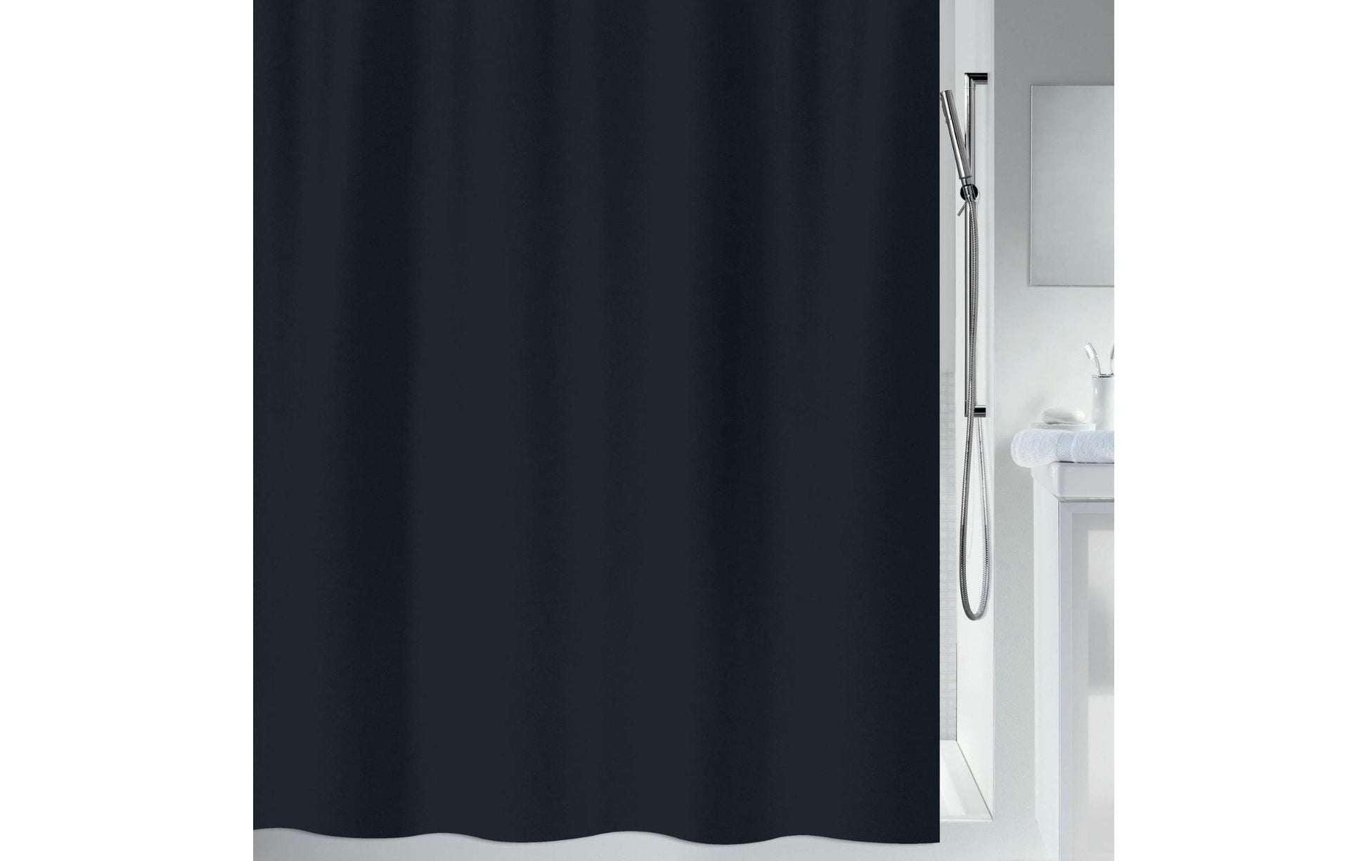 Spirella Duschvorhang Primo – 180×180 cm, Polyester, mit Ringen, Schwarz