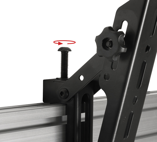 B-Tech System X – Monitorarm, Schiene, bis 70", VESA 400 × 400 mm, 70 kg, Neigbar −20–20°, Schwarz