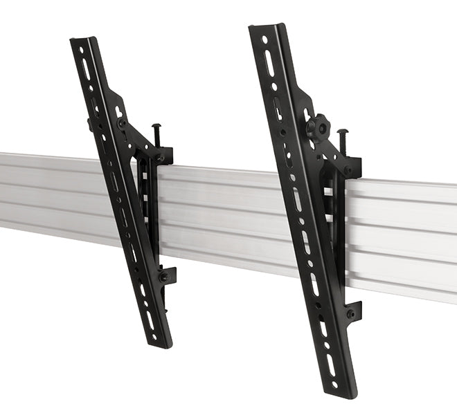 B-Tech System X – Monitorarm, Schiene, bis 70", VESA 400 × 400 mm, 70 kg, Neigbar −20–20°, Schwarz