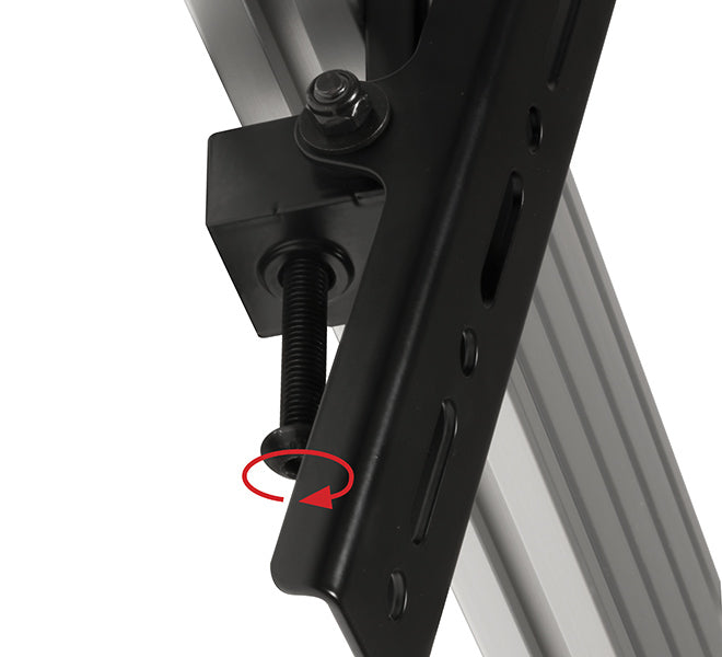 B-Tech System X – Monitorarm, Schiene, bis 70", VESA 400 × 400 mm, 70 kg, Neigbar −20–20°, Schwarz
