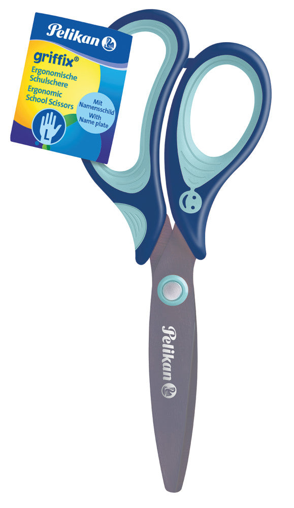 Pelikan griffix Kinderschere, abgerundet, für Linkshänder – Titannitrid-beschichtet, ergonomischer Griff, Blau