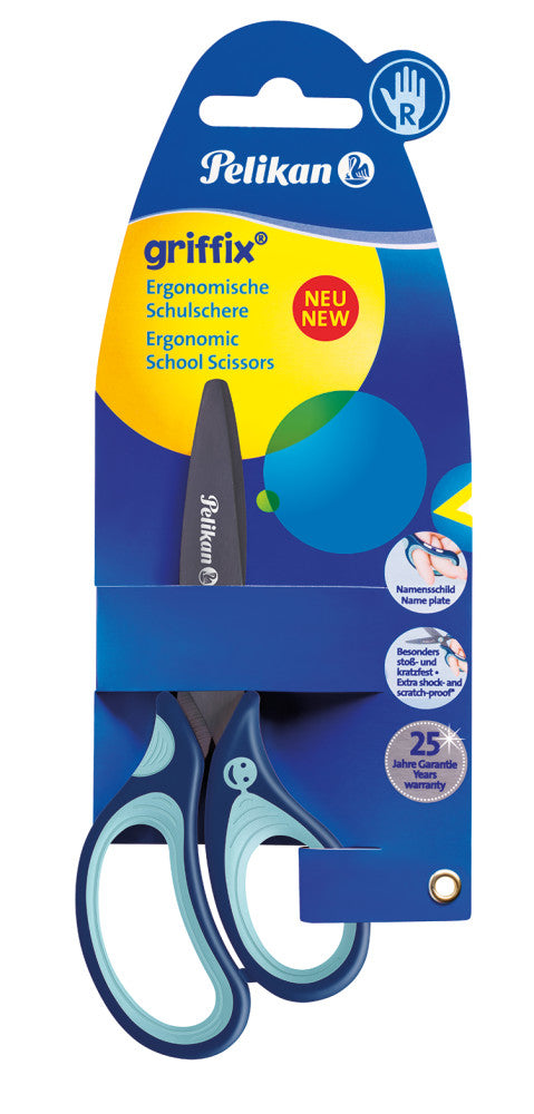 Pelikan griffix Kinderschere, für Rechtshänder – Titannitrid-beschichtet, ergonomischer Griff, latexfrei, Blau