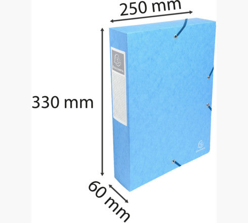 Exacompta Archivschachtel – für A4, Rücken 60 mm, mit Gummizug, beschriftbares Rückenschild, türkis, Karton