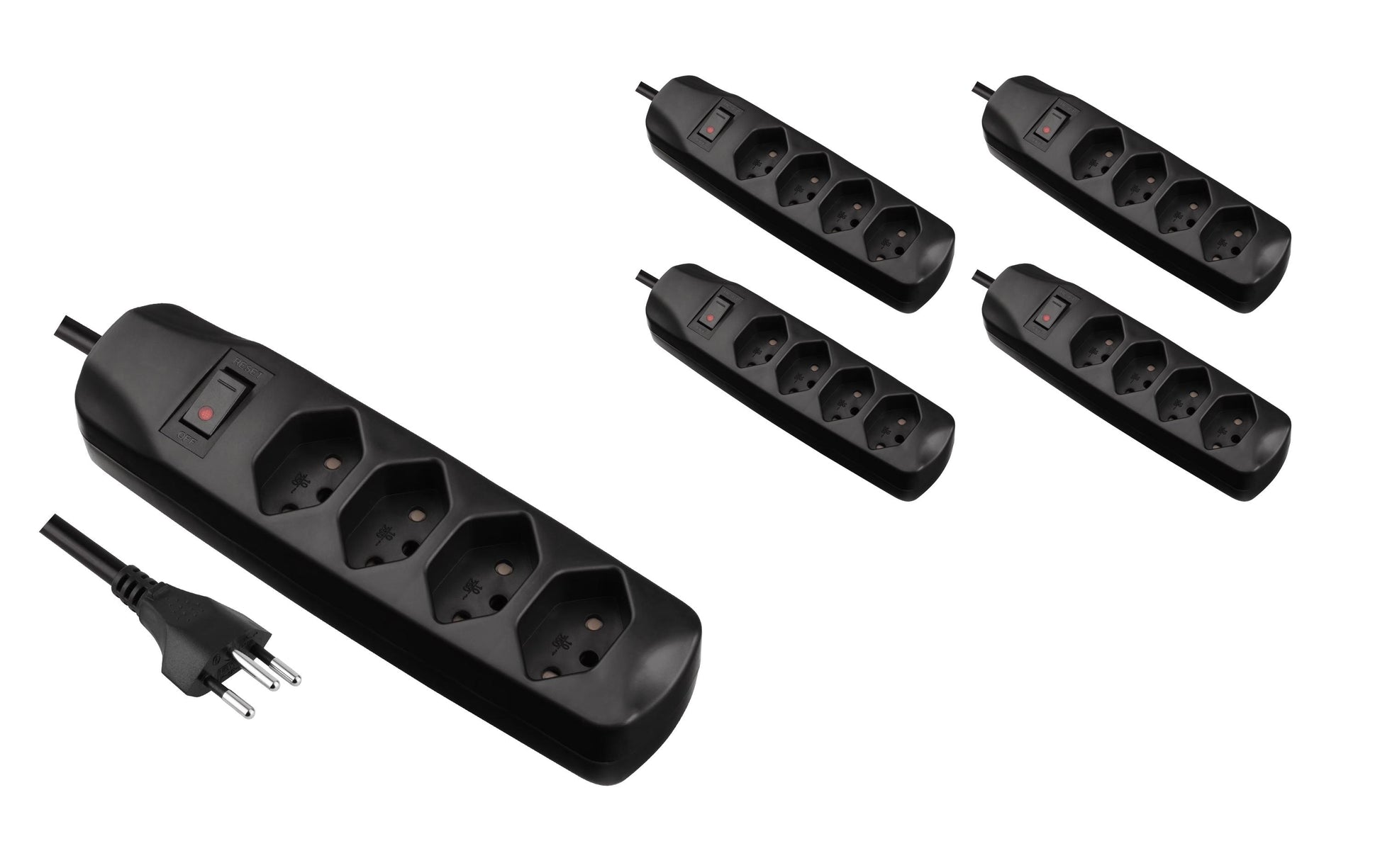 FURBER.power Standard Steckdosenleiste, 4×T13, mit Schalter, 1,5 m, Eingang T12 – Schwarz