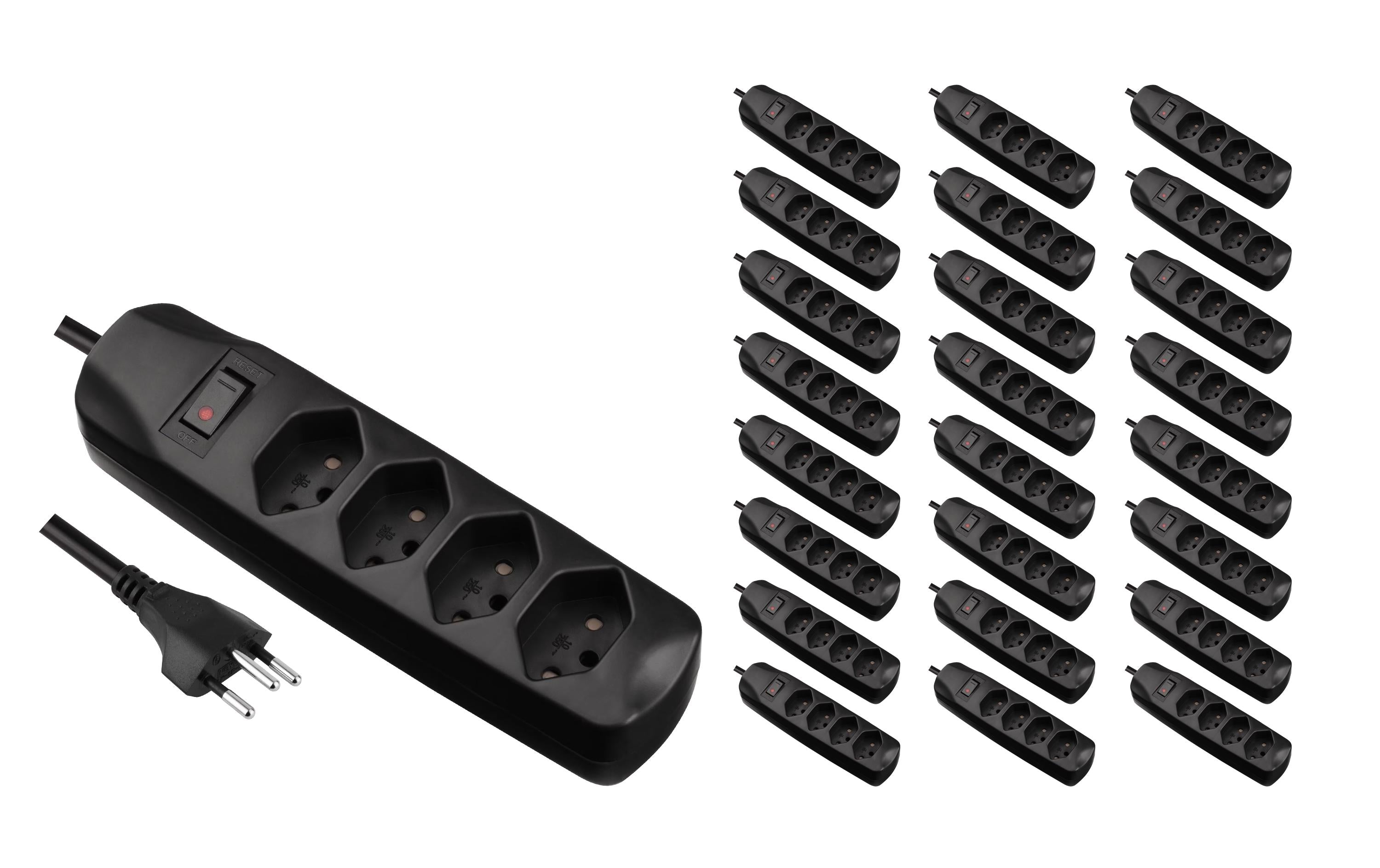 FURBER.power Standard Steckdosenleiste 4×T13, mit Schalter, 1,5 m, Eingang T12 – schwarz