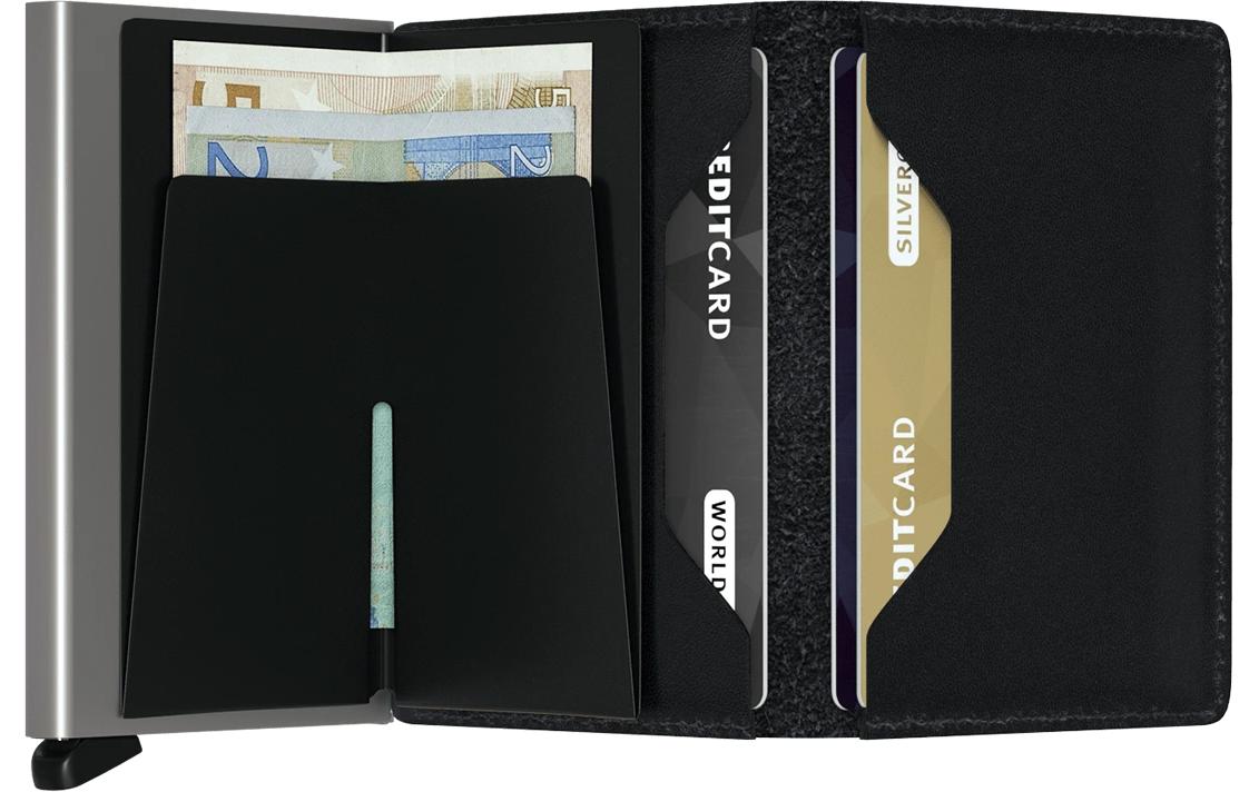 Secrid Kartenetui – RFID-Schutz, für bis zu 12 Karten – 68×16×102 mm – schwarz, Aluminium, Leder – 1 Stk.