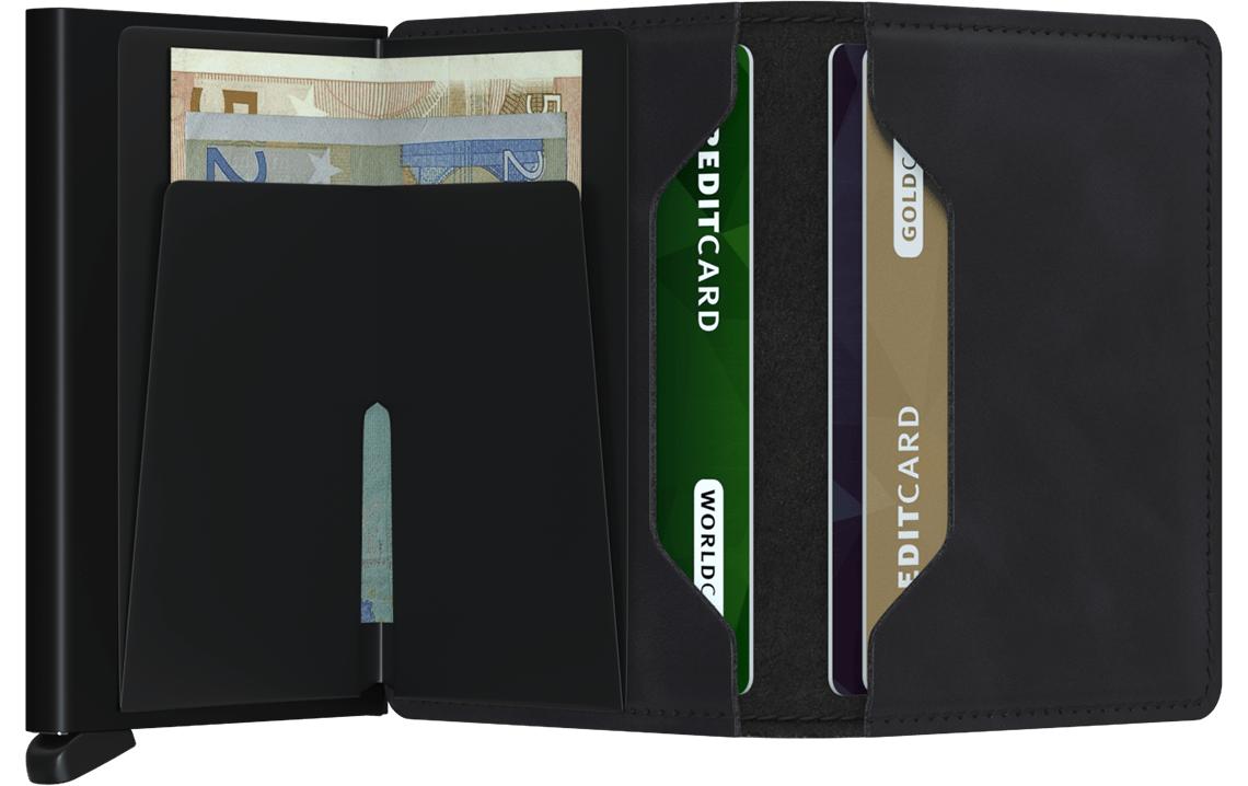 Secrid Slimwallet Kartenetui – RFID-Schutz – 68 × 102 × 16 mm, 12 Karten – Schwarz Matt – Aluminium, Leder