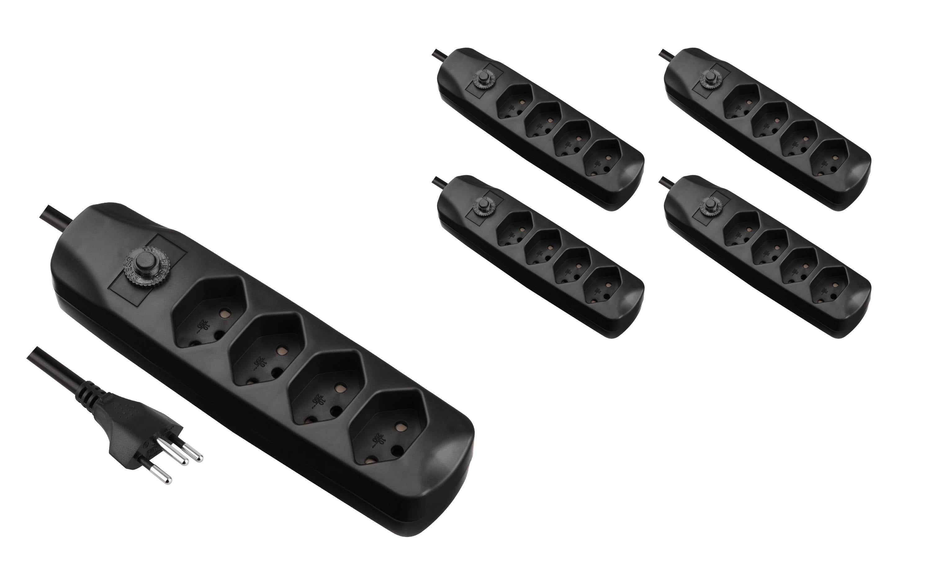 FURBER.power Standard Steckdosenleiste – 4× T13, 1,5 m, ohne Schalter, Kinderschutz, schwarz