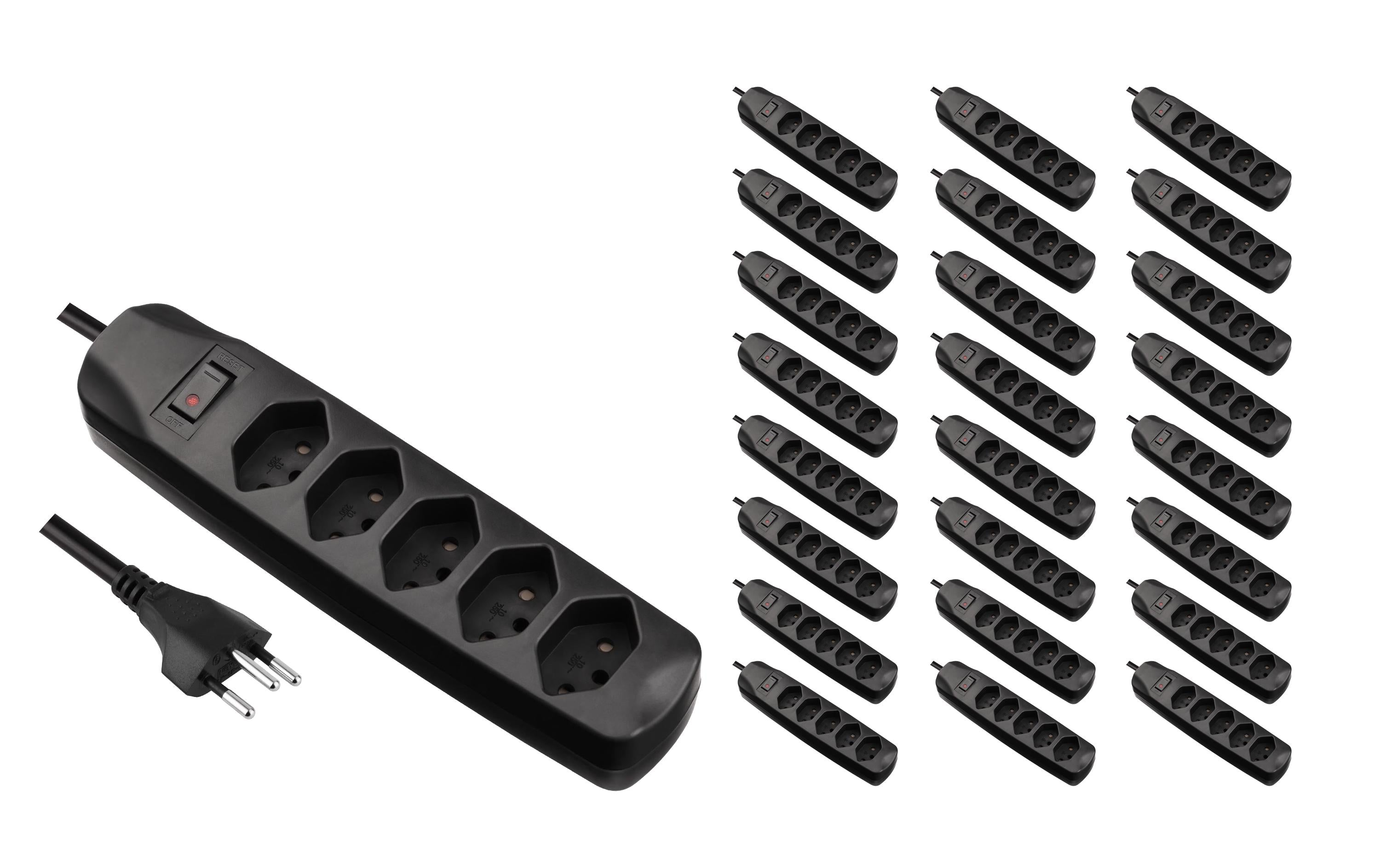 FURBER.power Standard Steckdosenleiste, 5×T13, mit Schalter, 1,5 m, Eingang T12 – Schwarz