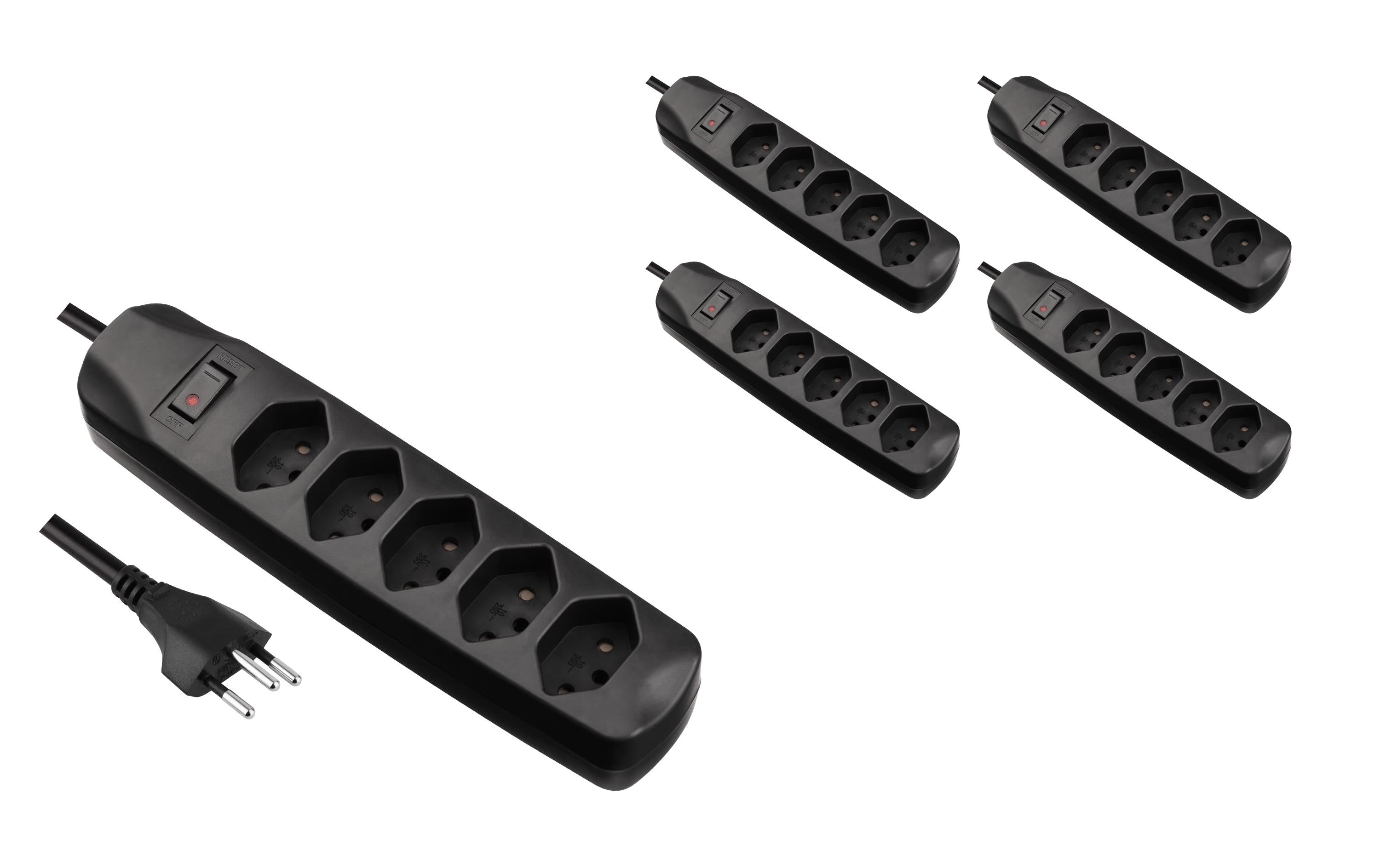 FURBER.power Standard Steckdosenleiste, 5×T13, mit Schalter, 1,5 m – Schwarz