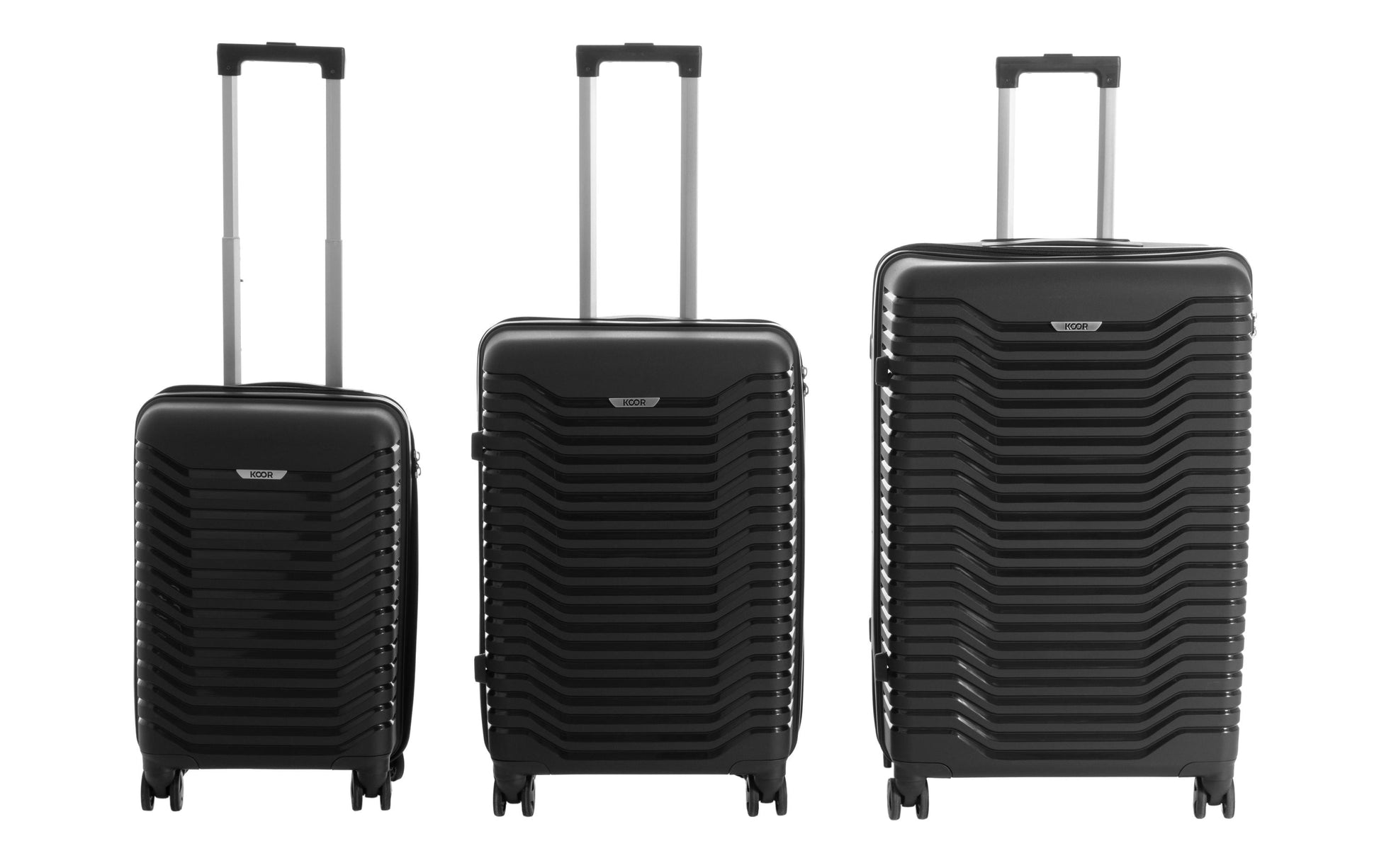 KOOR 3-teiliges Kofferset – Hartschale, 4 Rollen, mit TSA, Schwarz