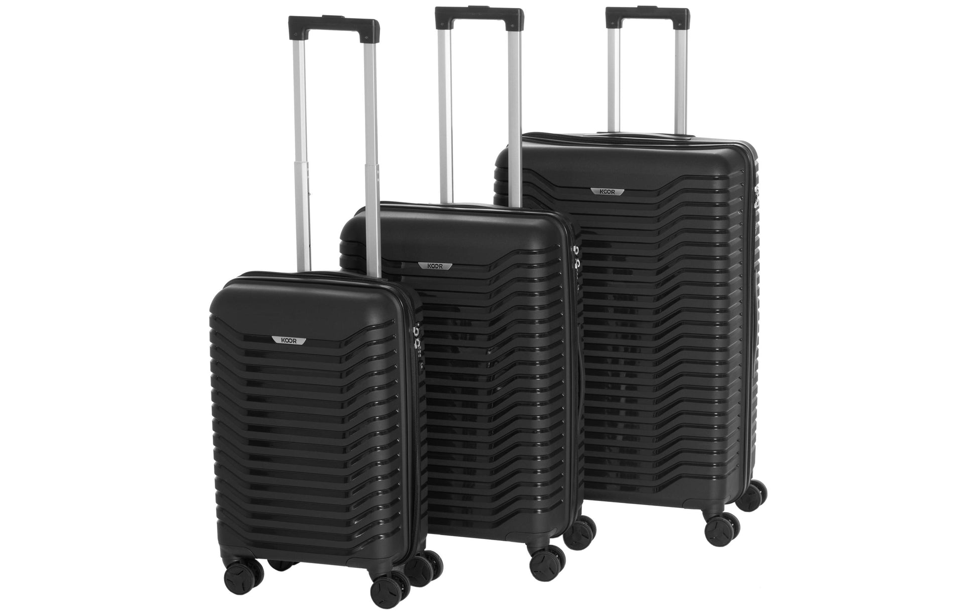 KOOR 3-teiliges Kofferset – Hartschale, 4 Rollen, mit TSA, Schwarz