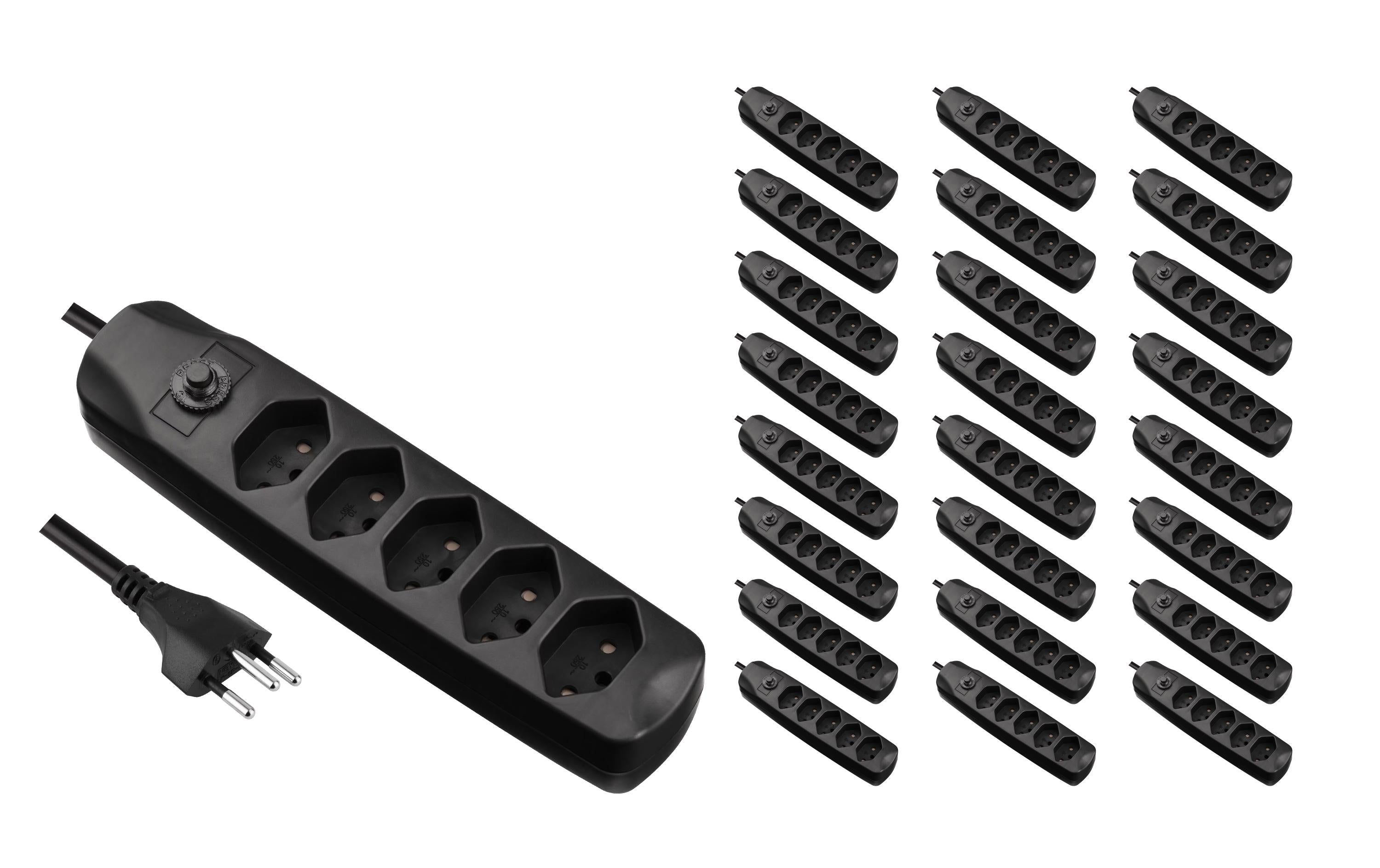 FURBER.power Standard Steckdosenleiste, 5×T13, ohne Schalter, 1,5 m, Eingang T12, Kinderschutz – schwarz