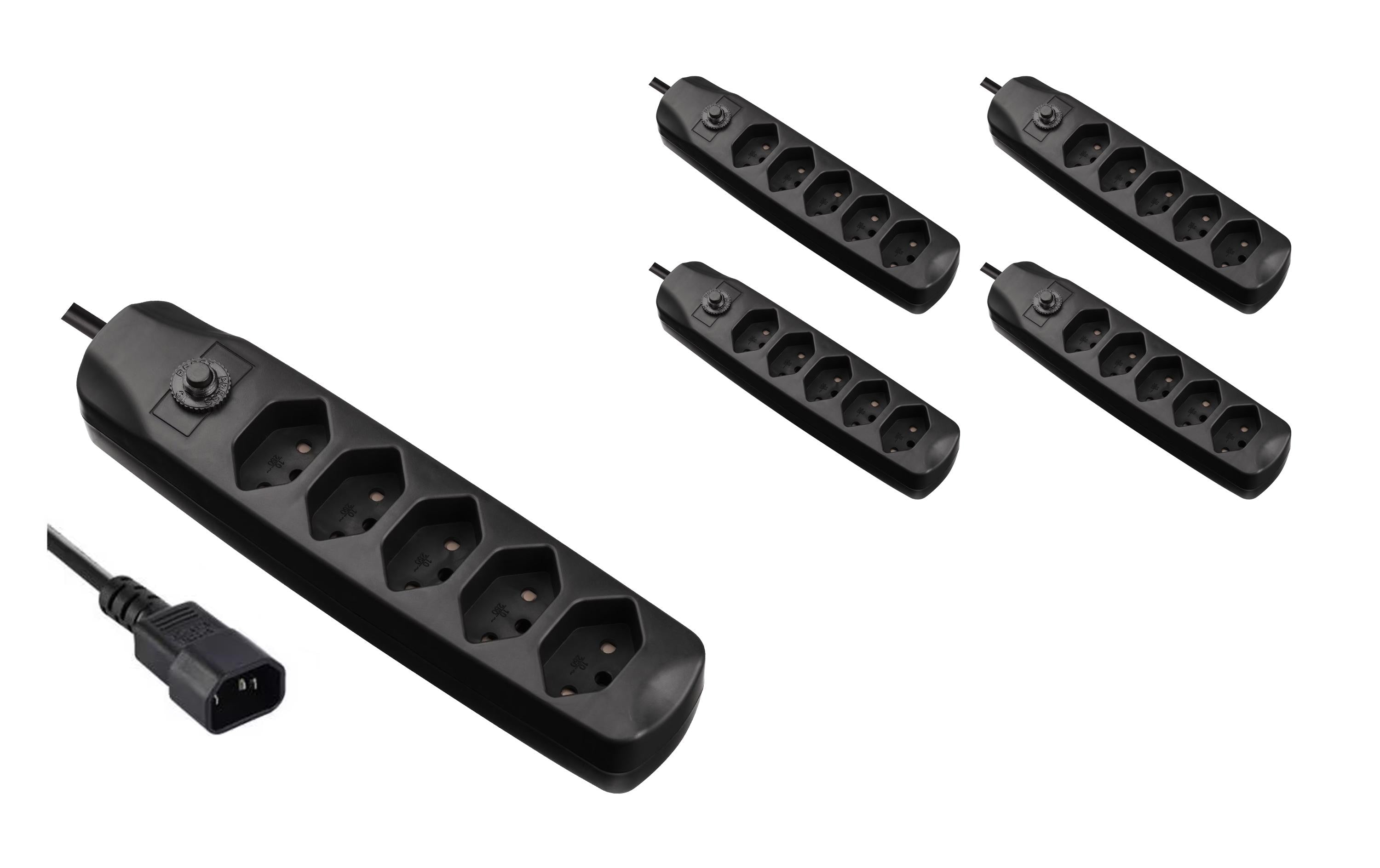 FURBER.power Steckdosenleiste – IEC C14–5× T13, 2 m, ohne Schalter, mit Kinderschutz, schwarz
