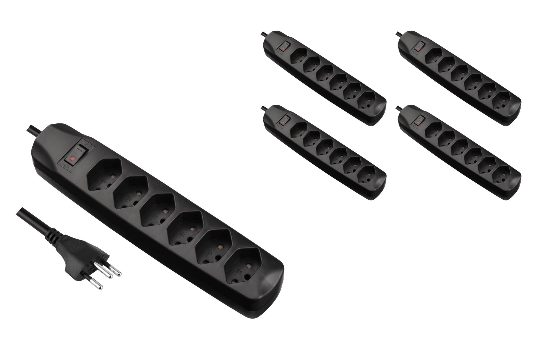 FURBER.power Standard Steckdosenleiste, 6×T13, mit Schalter, 1,5 m, Eingang T12 – Schwarz