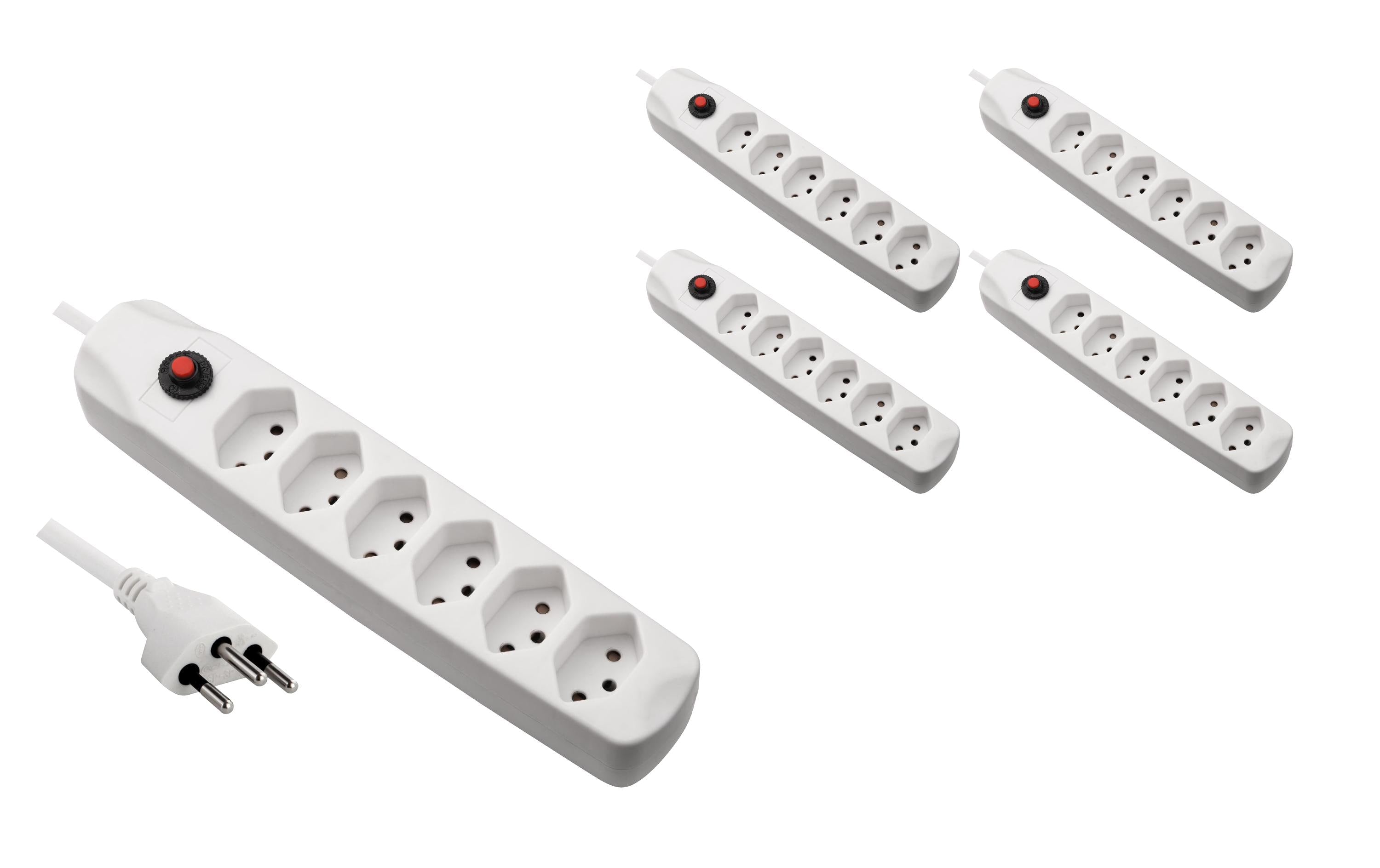 FURBER.power Standard Steckdosenleiste 6×T13, ohne Schalter, 1,5 m, Eingang T12, Befestigungslaschen – weiss