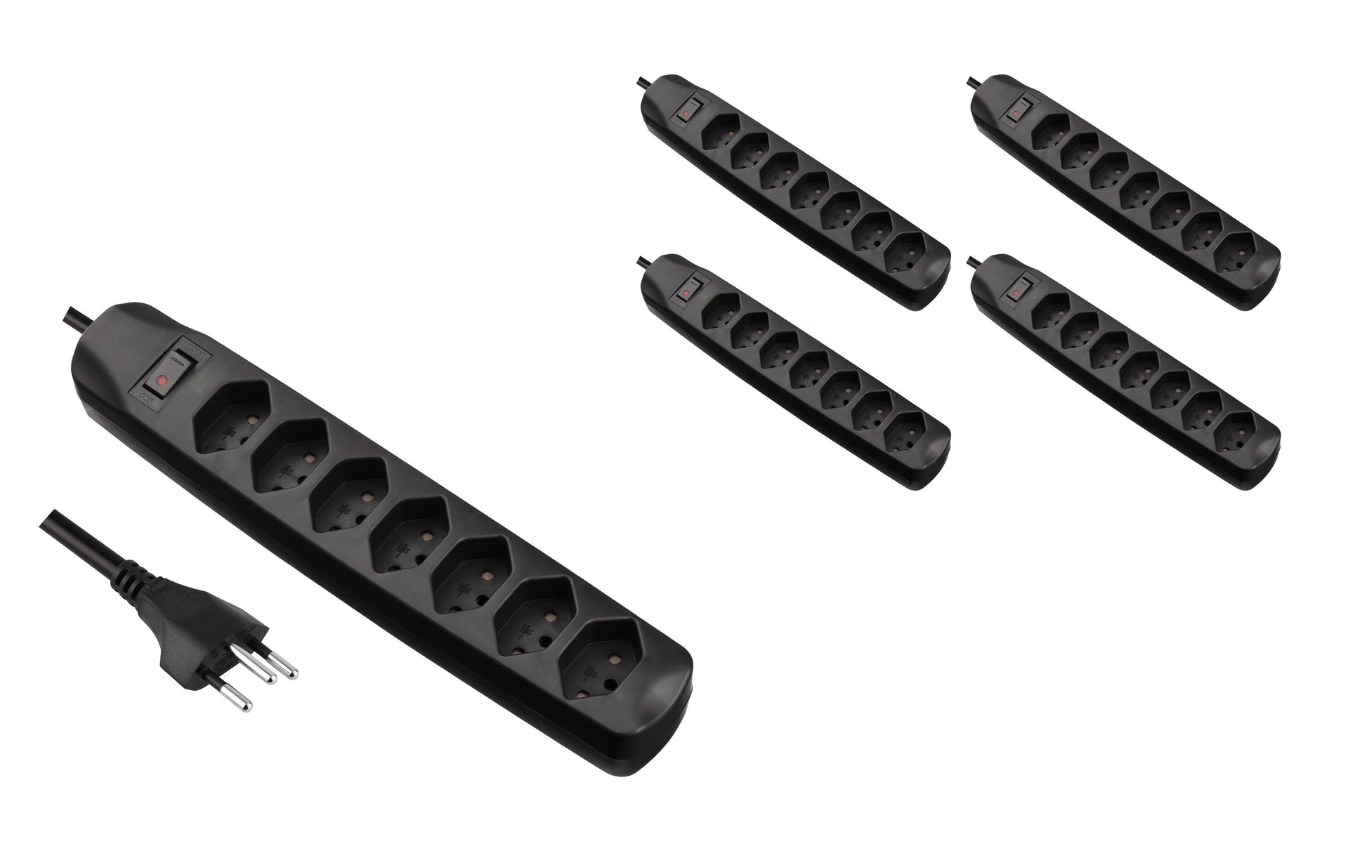 FURBER.power Steckdosenleiste – 7× T13, 1,5 m, mit Schalter, mit Kinderschutz, schwarz