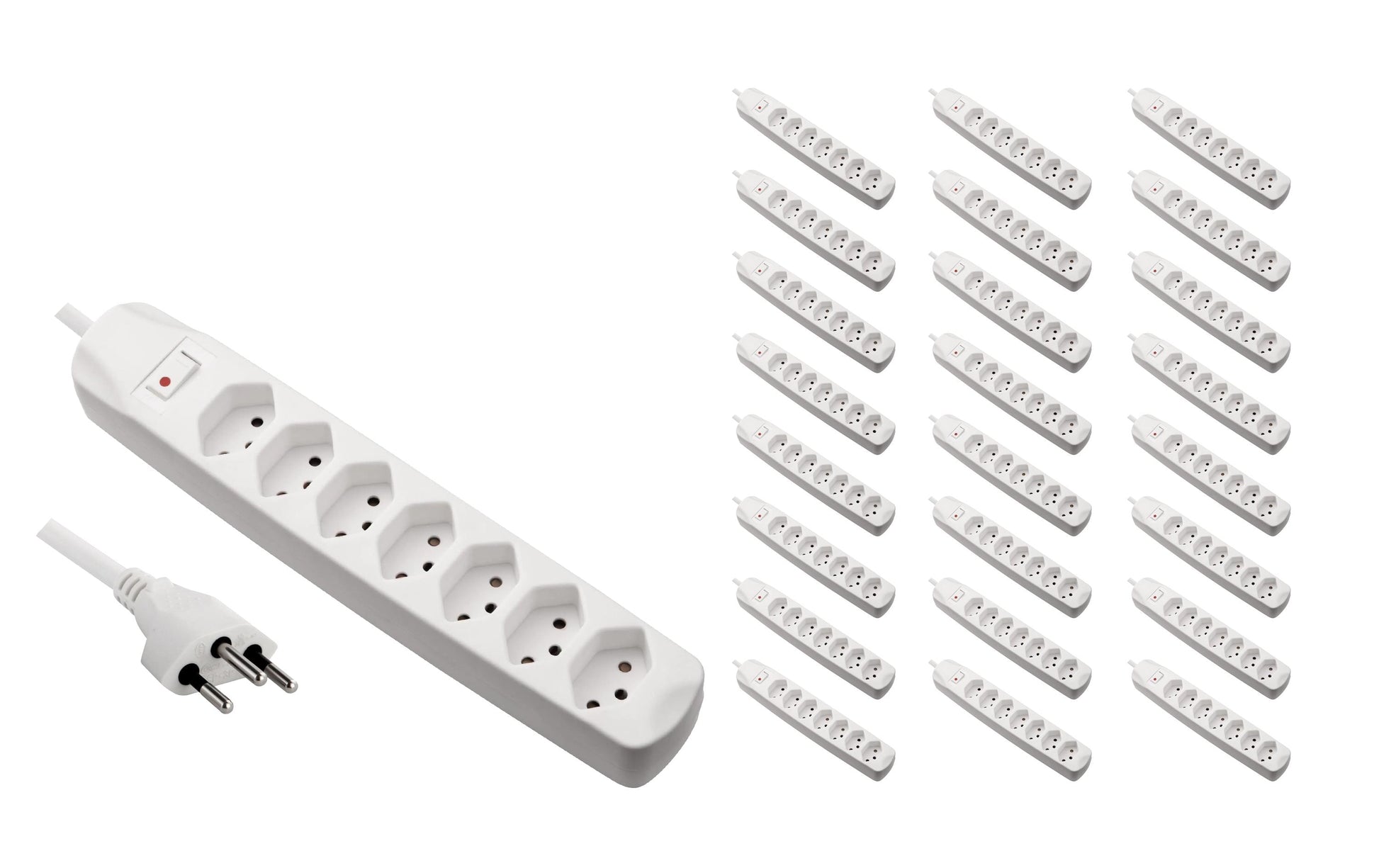 FURBER.power Standard Steckdosenleiste, 7×T13, mit Schalter, 1,5 m, Eingang T12 – weiss