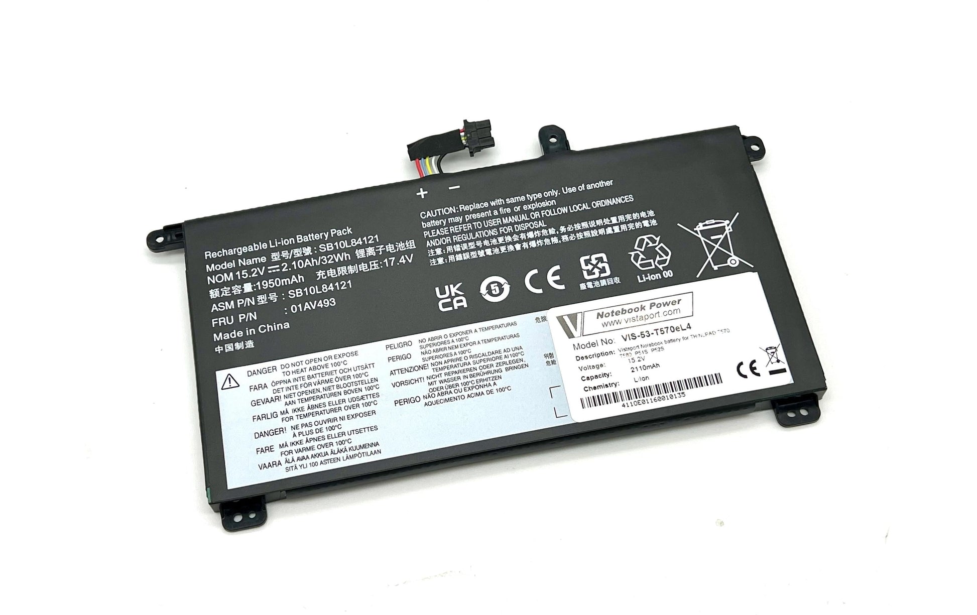 Vistaport Notebook-Akku – für Lenovo ThinkPad P51s/P52s, T570/T580 – 32 Wh, 15,2 V (4 Zellen) – Schwarz