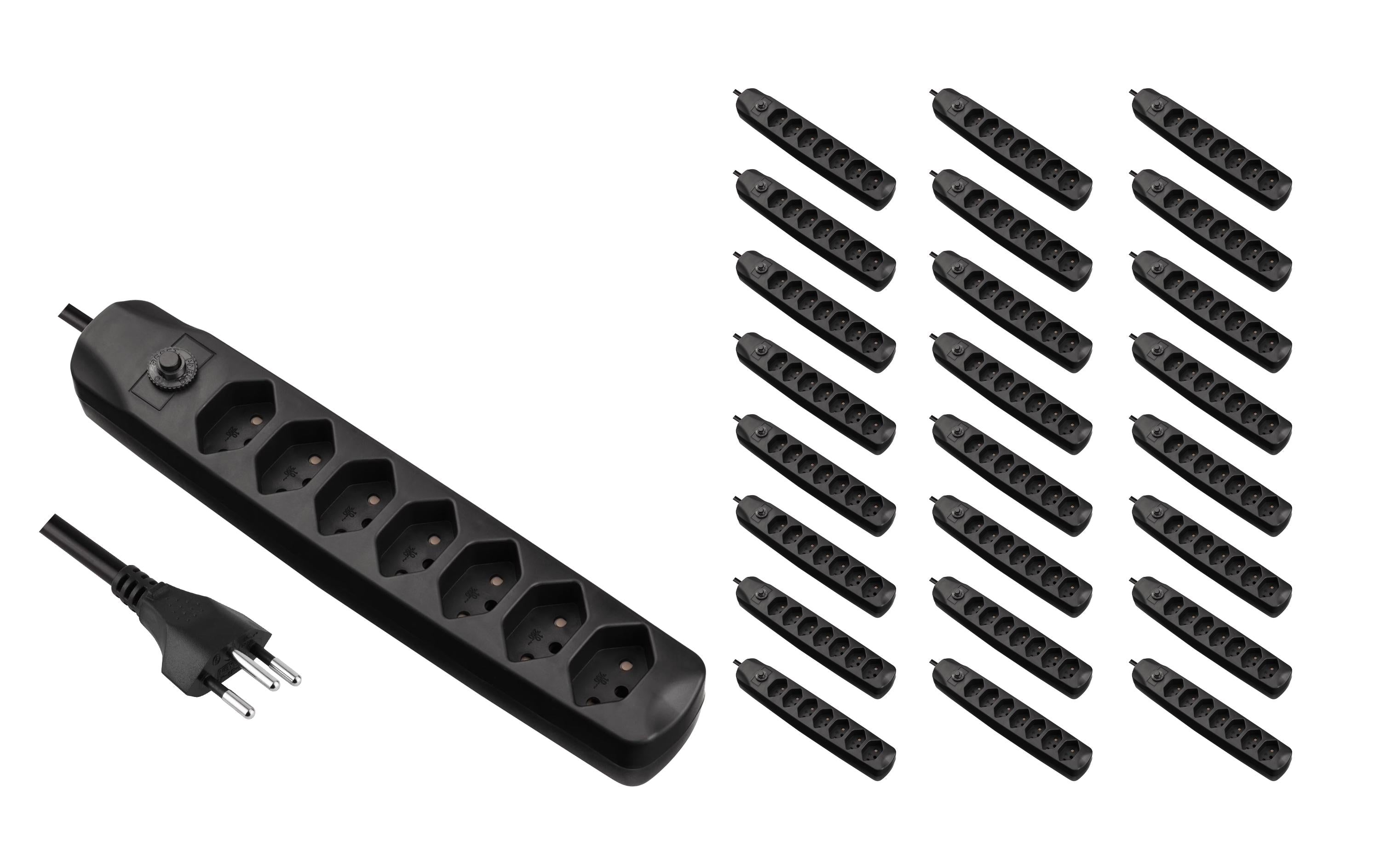 FURBER.power Standard Steckdosenleiste, 7×T13, ohne Schalter, 1,5 m – Schwarz