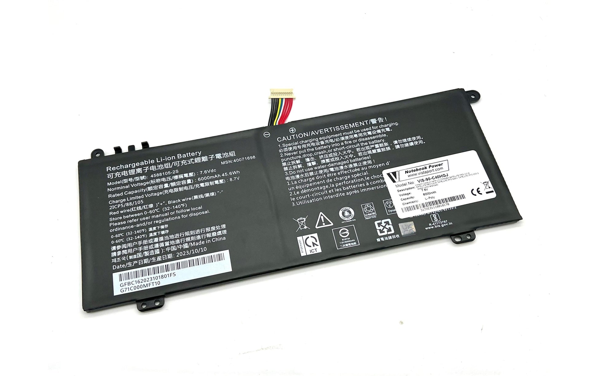 Vistaport Notebook-Akku – für Toshiba AKOYA E15403, Satellite Pro C40/C50 – 46 Wh, 7,6 V (2 Zellen)