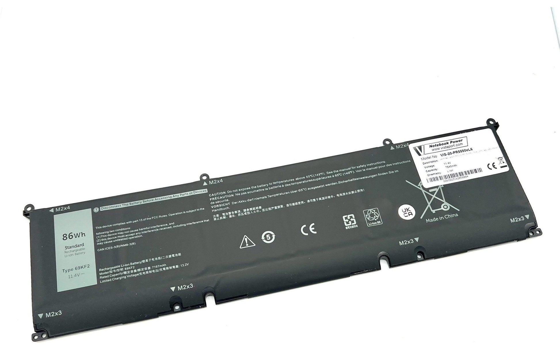 Vistaport Notebook-Akku – für Dell Alienware M15/M17 R3, XPS 15 9500, Precision 5550 – 86 Wh, 11,4 V (6 Zellen)