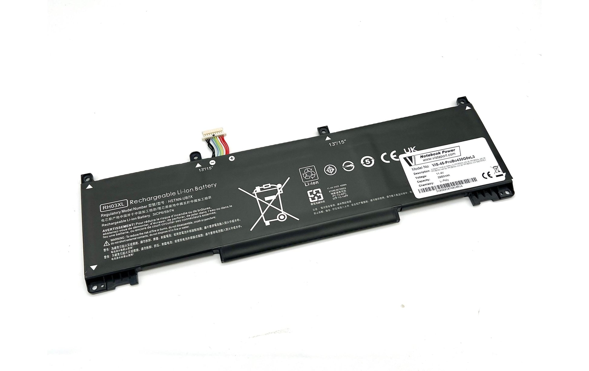 Vistaport Notebook-Akku – für HP ProBook 430/440/450 G8 – 45 Wh, 11,4 V (3 Zellen) – Schwarz