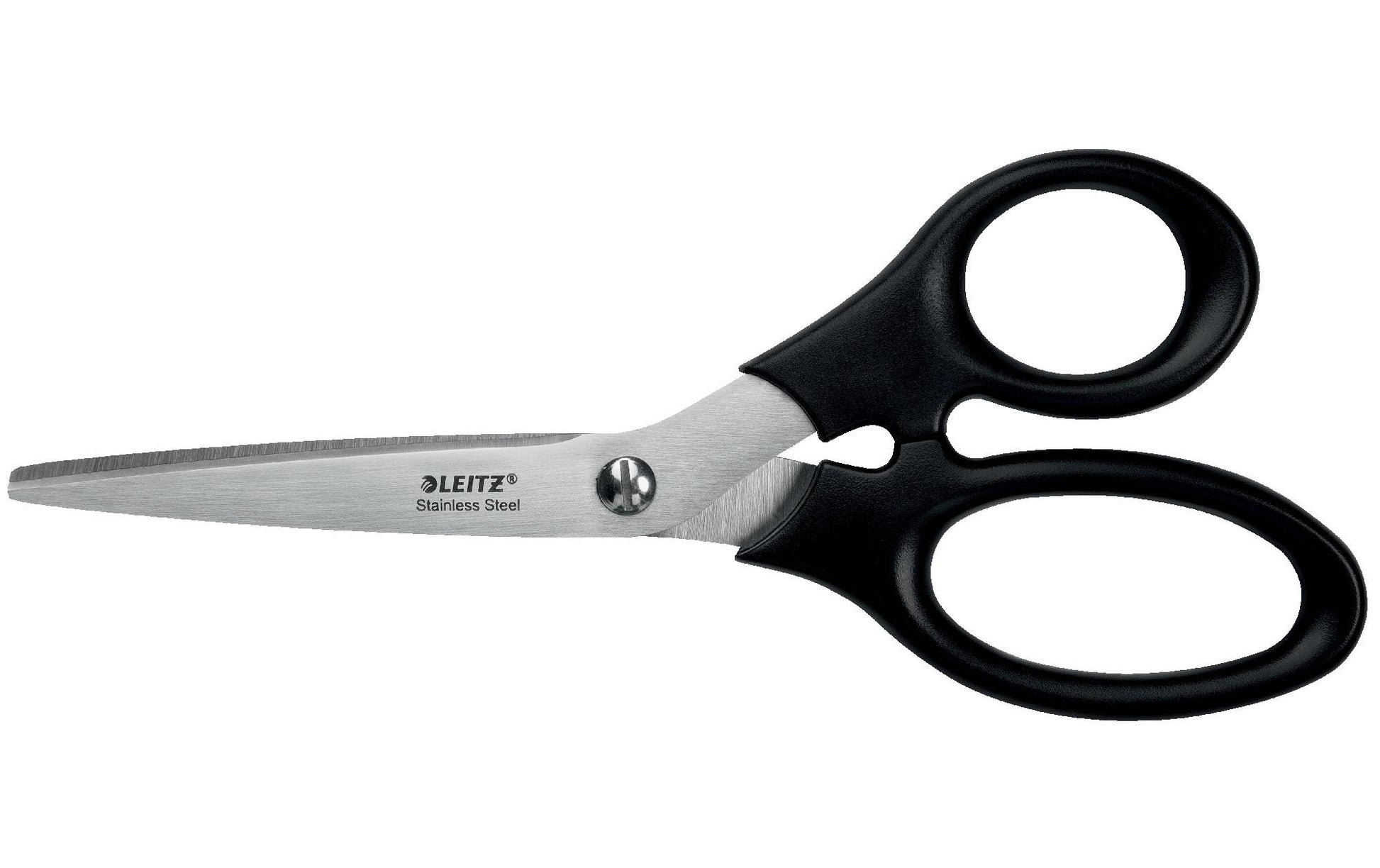 Leitz Schere 18,5 cm, für Rechts- und Linkshänder – Edelstahl, ergonomischer Griff, Schwarz