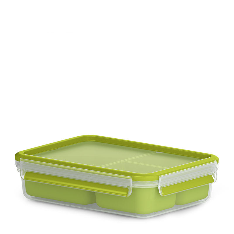 EMSA Lunchbox 1,2 l, 22,5 × 16,3 × 5,8 cm, Kunststoff, grün, mit 3 Einsätzen