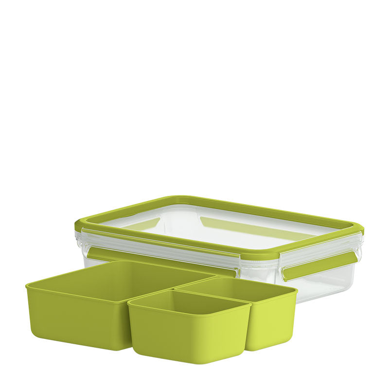 EMSA Lunchbox 1,2 l, 22,5 × 16,3 × 5,8 cm, Kunststoff, grün, mit 3 Einsätzen