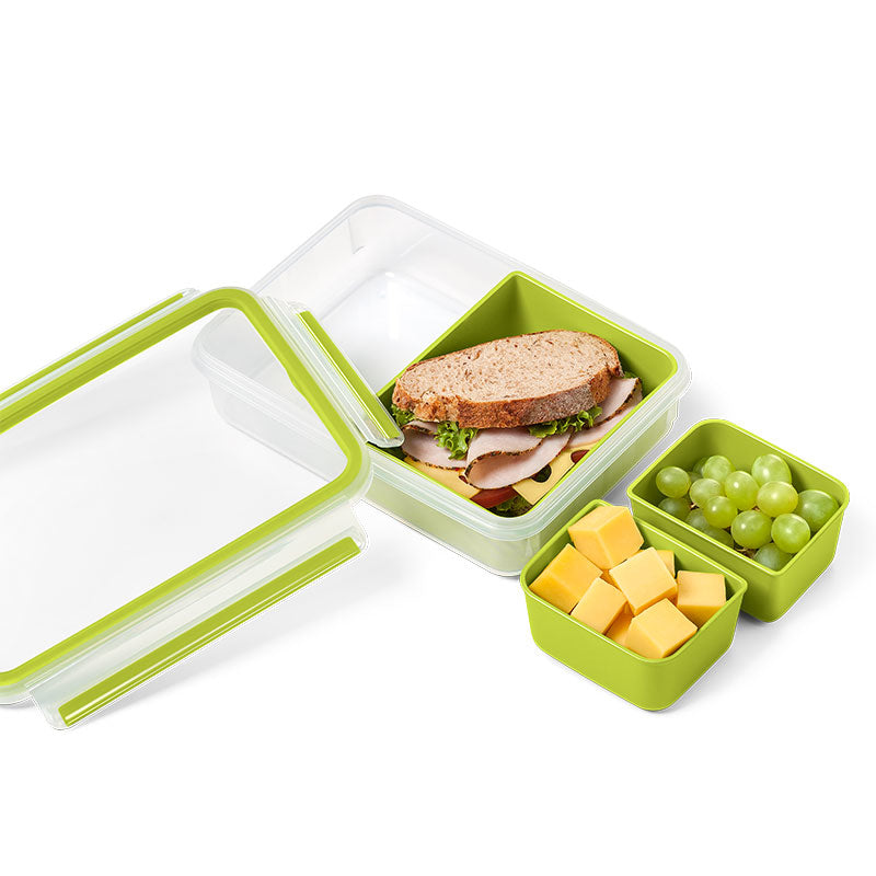 EMSA Lunchbox 1,2 l, 22,5 × 16,3 × 5,8 cm, Kunststoff, grün, mit 3 Einsätzen