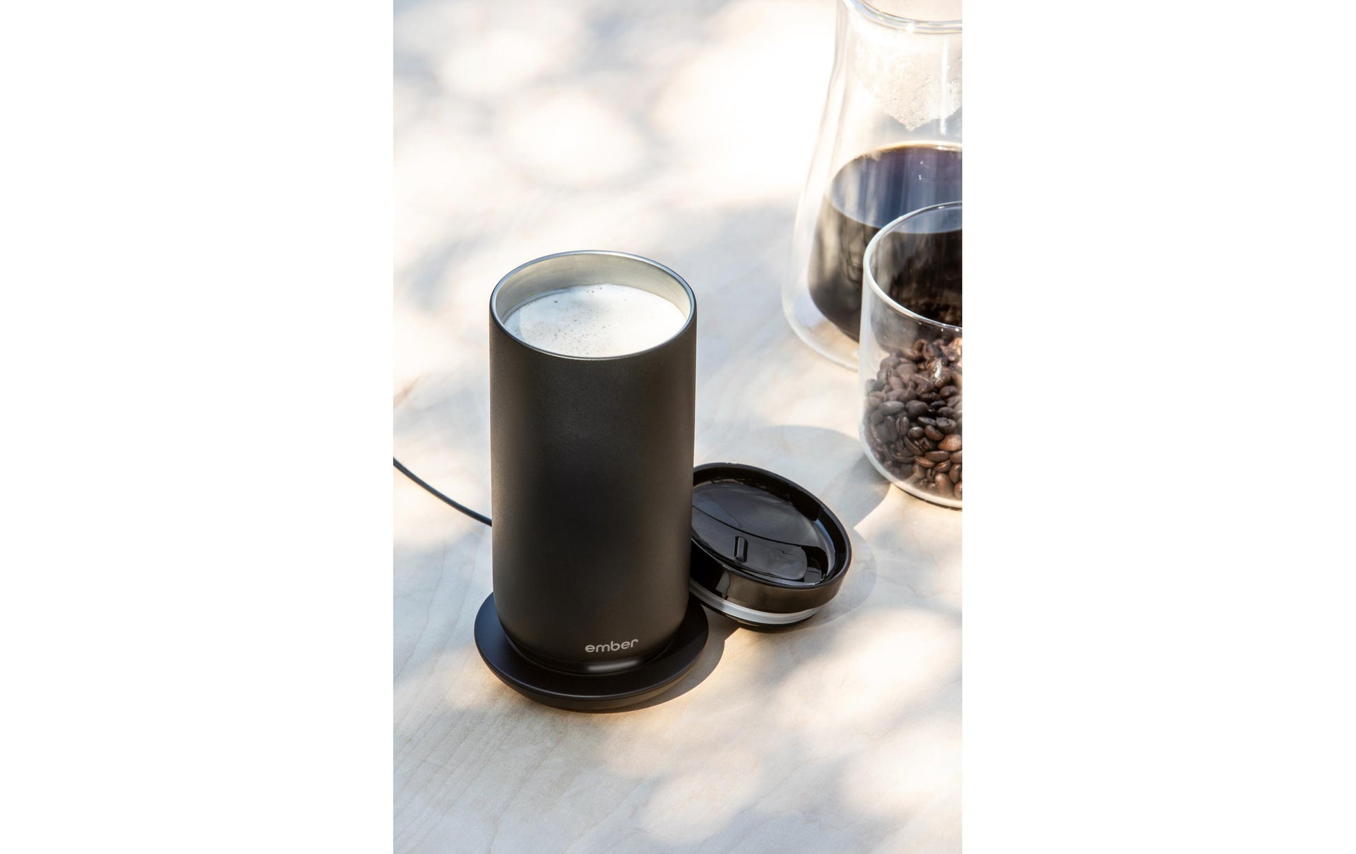 Ember Reisebecher – 473 ml, Ø 8,3 cm, H 16,5 cm, Edelstahl, Schwarz, mit Heizfunktion, auslaufsicher