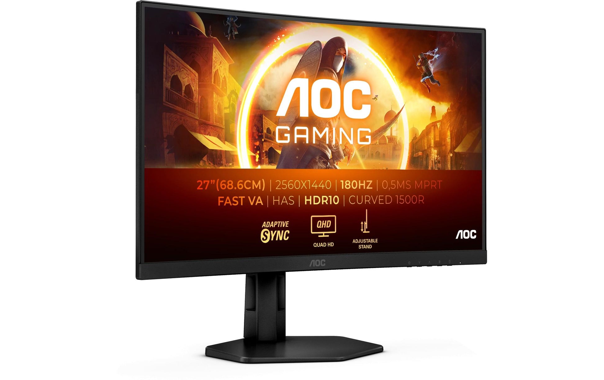 AOC CQ27G4X – Monitor, 27", VA, 180 Hz, 300 cd/m², Gebogen, Adaptive Sync, VESA 100 × 100, Schwarz