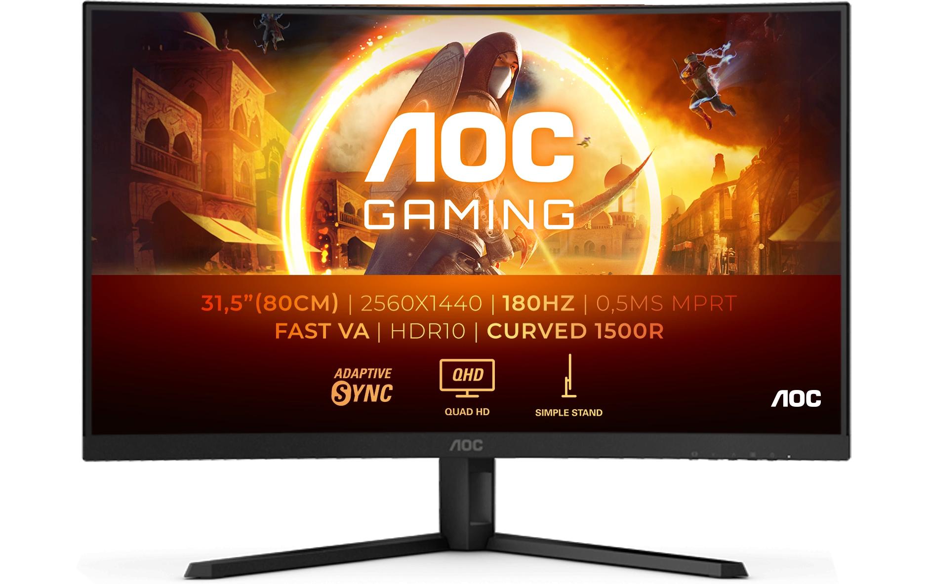 AOC CQ32G4VE – Monitor, 32", VA, 180 Hz, 300 cd/m², Gebogen, Adaptive Sync, VESA 100 × 100, Schwarz