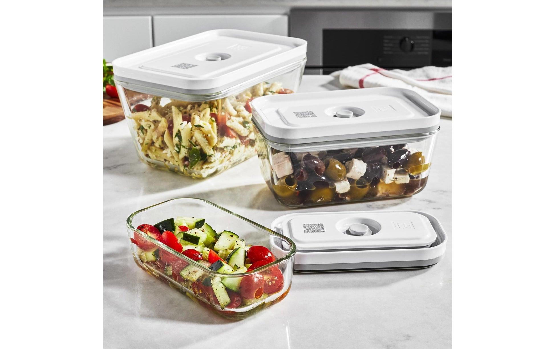 ZWILLING Vakuumbox Glas Fresh & Save – 350 ml, 750 ml, 1,6 l, für Vakuumierer, 3 Stk., Glas, Transparent