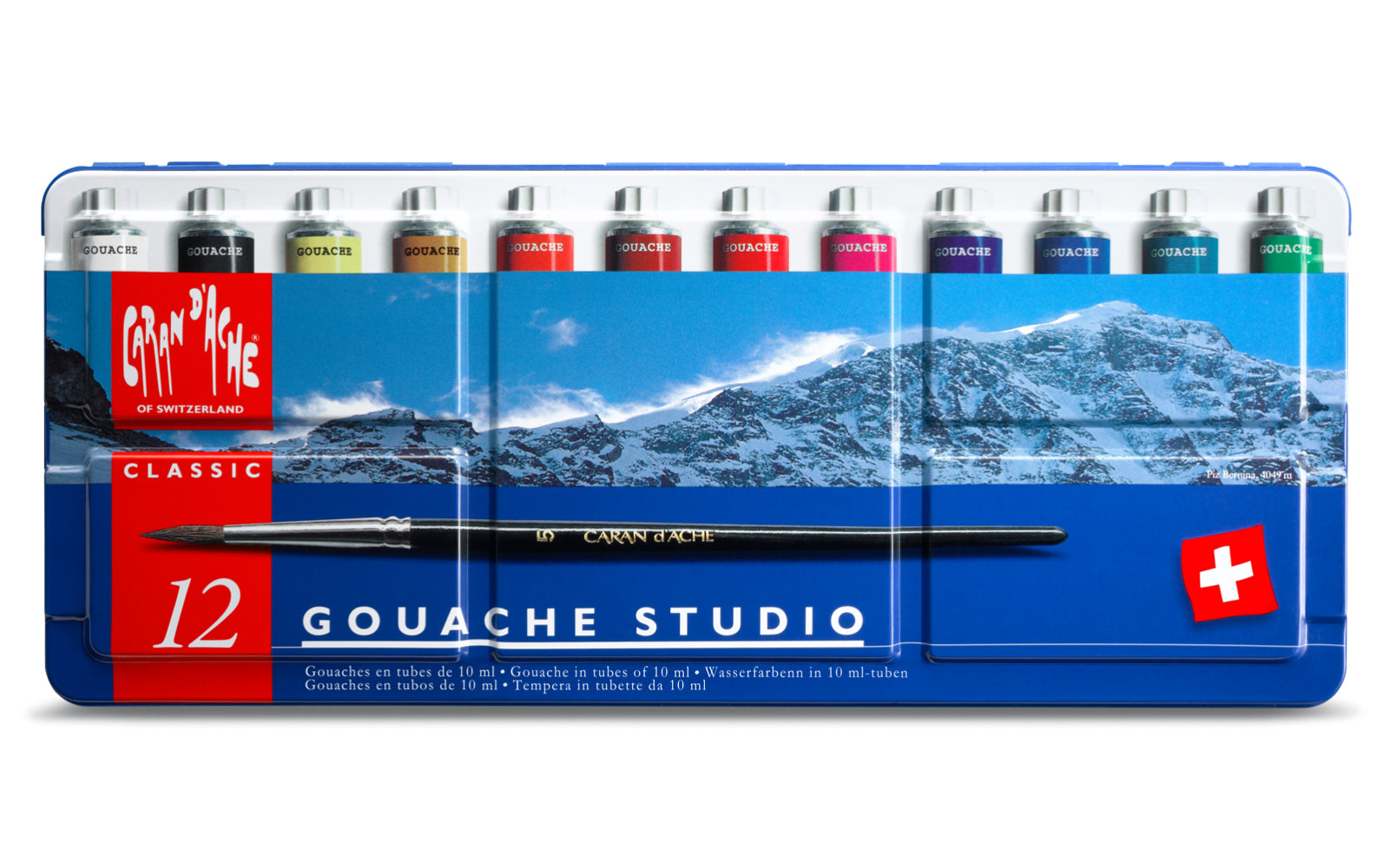 Caran d-Ache Gouache – Set – 12 Farben, 12 × 10 ml, inkl. Pinsel