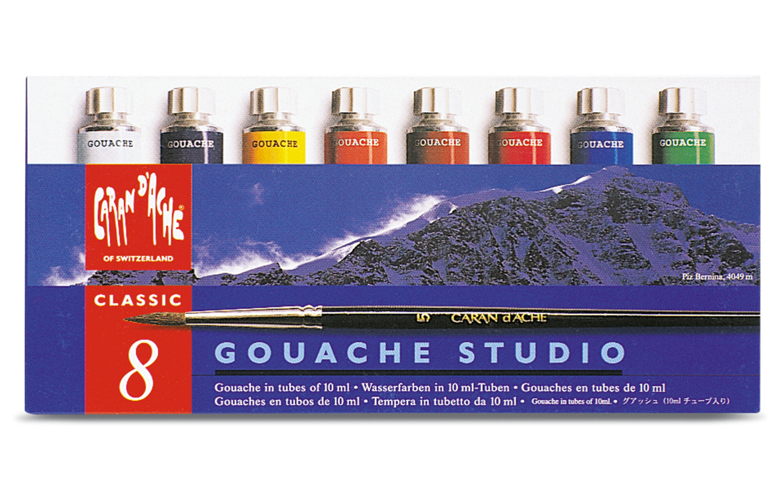 Caran d-Ache Caran d'Ache – Gouache – Set – 8 Farben, 8 × 10 ml, inkl. Pinsel
