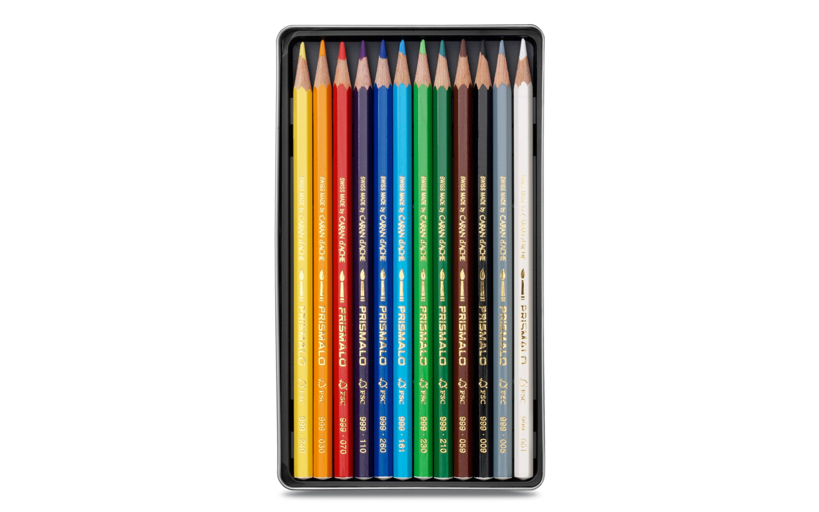 Caran d-Ache Caran d'Ache Prismalo Aquarellfarbstifte – 12 Farben, im Metalletui, Ø 3 mm, FSC