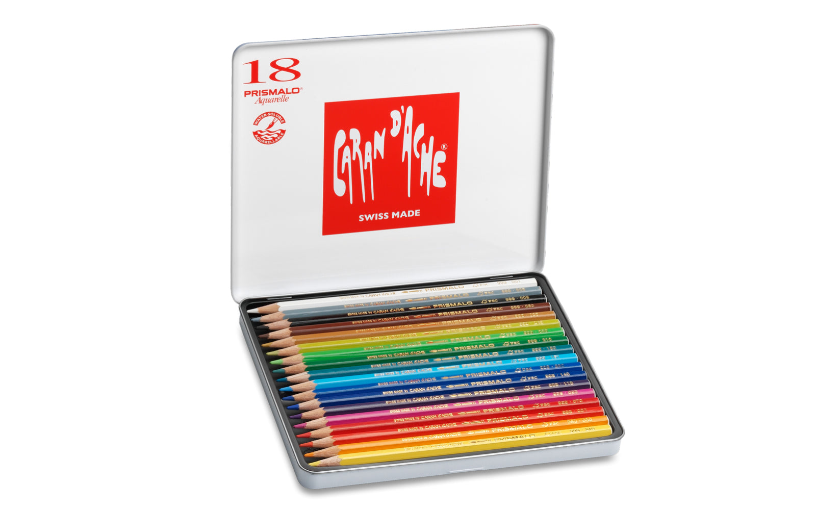 Caran d-Ache Caran d'Ache Prismalo Aquarellfarbstifte – 18 Farben, im Metalletui, Ø 3 mm, FSC