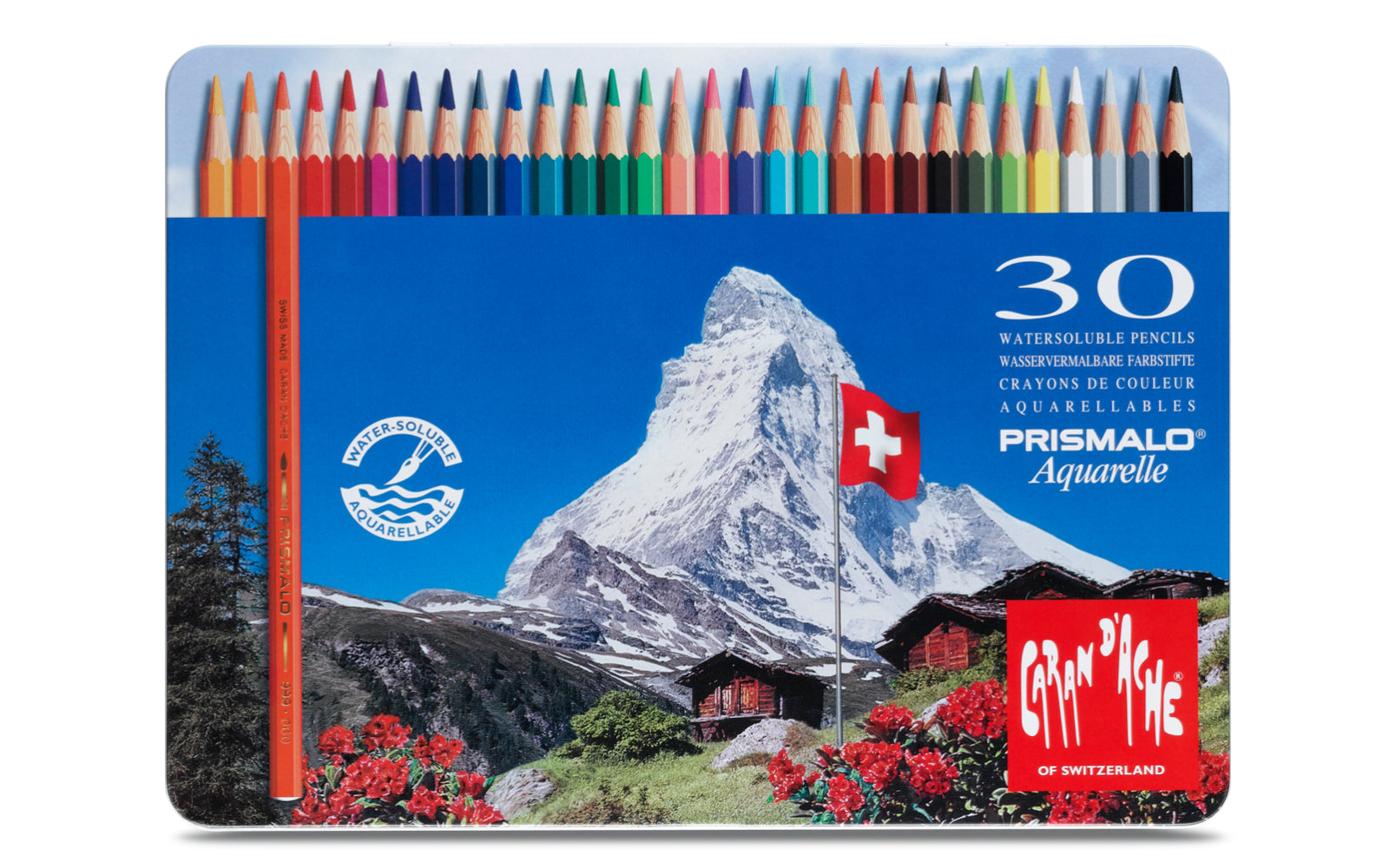 Caran d-Ache Caran d'Ache Prismalo Aquarellfarbstifte – 30 Farben, im Metalletui, Ø 3 mm, FSC