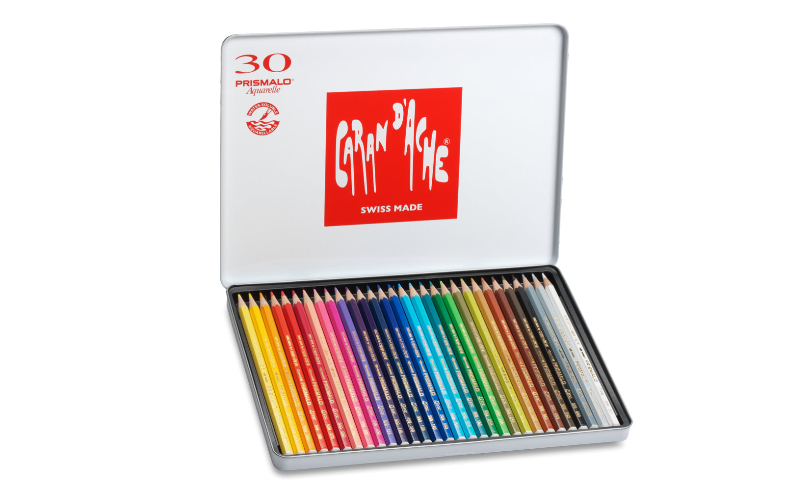 Caran d-Ache Caran d'Ache Prismalo Aquarellfarbstifte – 30 Farben, im Metalletui, Ø 3 mm, FSC