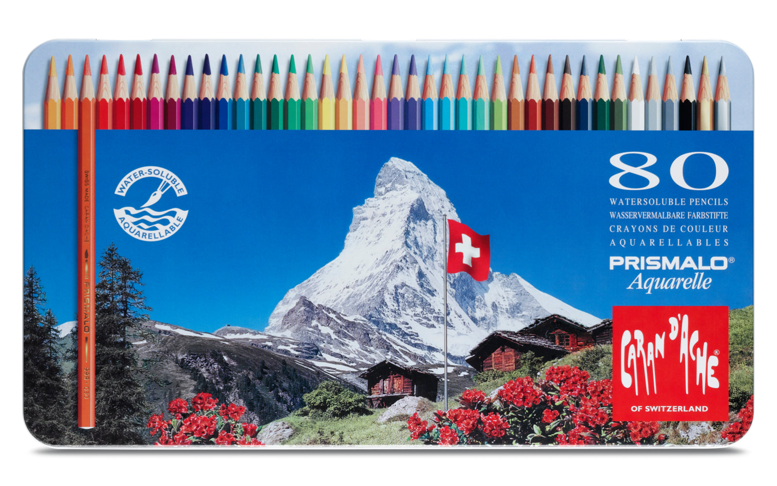 Caran d-Ache Caran d'Ache Prismalo Aquarellfarbstifte – 80 Farben, im Metalletui, Ø 3 mm, FSC