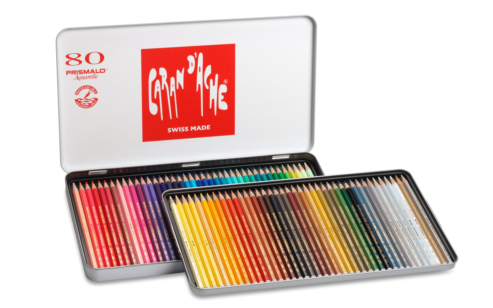 Caran d-Ache Caran d'Ache Prismalo Aquarellfarbstifte – 80 Farben, im Metalletui, Ø 3 mm, FSC