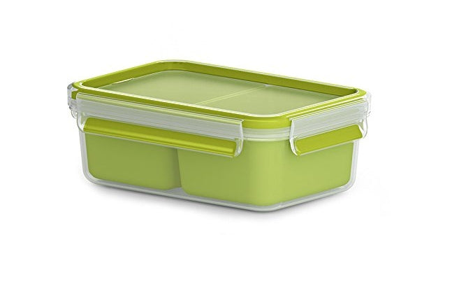 EMSA Lunchbox 1 l, 19,5 × 13,5 × 7 cm, Polypropylen (PP)/TPE, grün, mit 2 Einsätzen